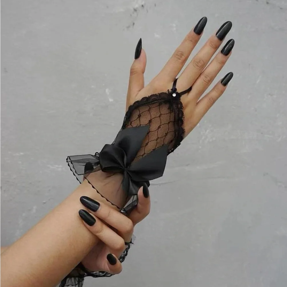 Bow Decor Fingerless Gloves